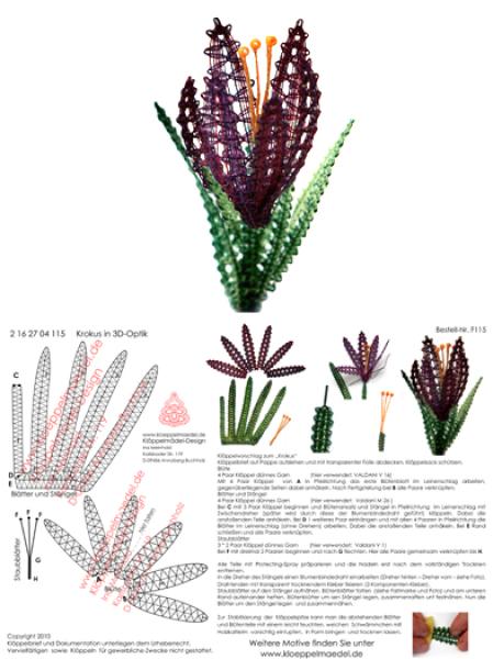 115 Klöppelbrief "Krokus"   -   Blümchen in 3D-Optik